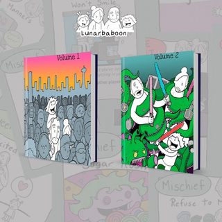 Lunarbaboon Deluxe Hardcover Comics Vol. 1 + 2 SIGNED + Sketch!