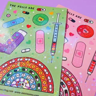 Pills Are OK Sticker Sheet Green