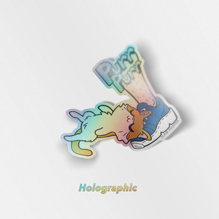 Holographic Vinyl Stickers Purr Purr Rub Rub Ver. A Version LEFT LEG (American Shorthair Cat)