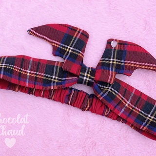 Red Tartan Bat Headband
