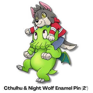 Cthulhu & Night Wolf Enamel Pin (2")