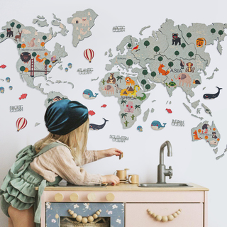 KIDS GREY Cork World Map