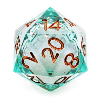 Liquid Core Giant D20, 33mm | (Teal with Copper Numbers)