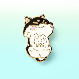 Enamel Pin Black & Tan Shiba Inu Belly Rub "Yasss"