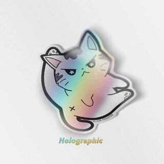 Holographic Vinyl Stickers Angry Cat