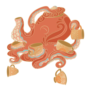Octopus Tea Party Linked Enamel Pin