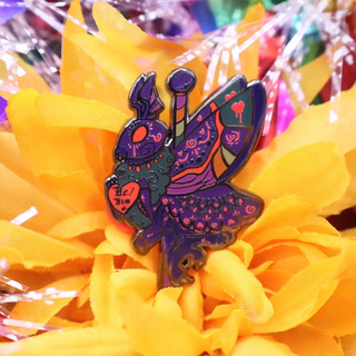 He/Him Mothman pronouns cryptid carousel enamel pin