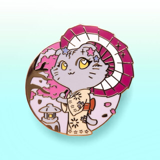 Enamel Pin Hanami Flower Viewing Cat Kimono