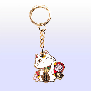 Keychain Lucky Cat (White) Maneki-Neko