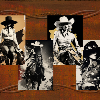 Art Prints-Set of 4 (5"x7") Cowgirls Grunge-Printed