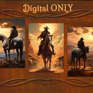 Digital Art Prints-Set of 3 (5"x7") Cowboys on Horses