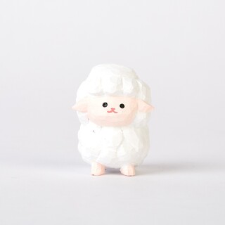 Gigo Carved Wooden Fluffy Little Goat with a Gentle Smile
