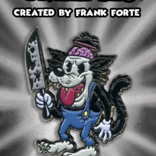 Cartoon Creepies Wolf with a Knife 1.75" Soft Enamel pin designed Frank Forte