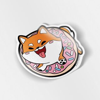 Vinyl Sticker Red Shiba Inu Donut