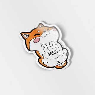 Vinyl Sticker Red Shiba Inu Belly Rub "Yasss"