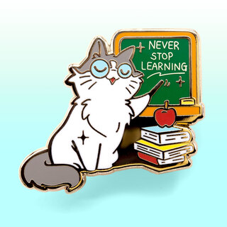 Enamel Pin Never Stop Learning (Ragamuffin Cat)