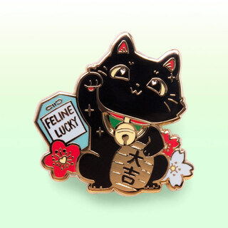 Enamel Pin Lucky Cat (Black) Maneki-Neko