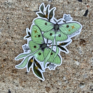STICKER- Green and gold holo moths sticker