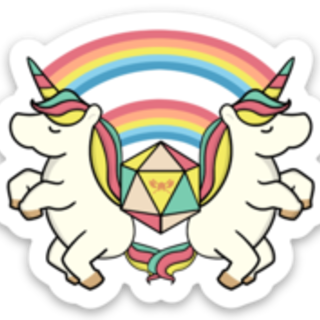 Holographic Double Unicorn Double Rainbow with d20 Sticker - Cute Unicorn Rainbow Sticker