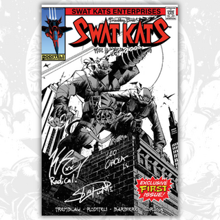 ⭐ BACKERKIT EXCLUSIVE TRIPLE SIGNED COVER! | Swat Kats #1 Leo Chiola B&W signed by Leo Chiola, Kevin Roditeli & Serge lapointe