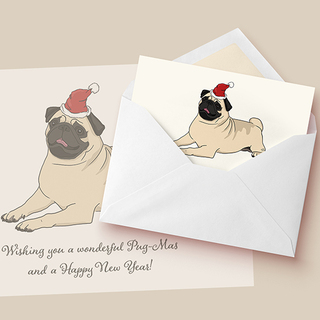 Folded Greeting Card, Christmas Pug