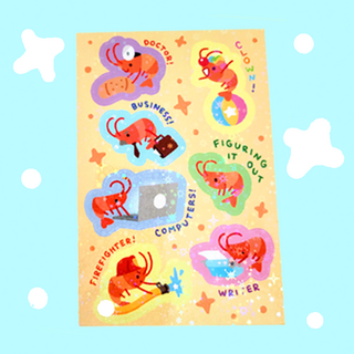 Shrimps with Jobs Sticker Sheet Yellow