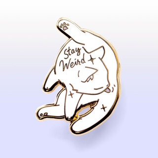 Enamel Pin Stay Weird (White Burmilla Cat)