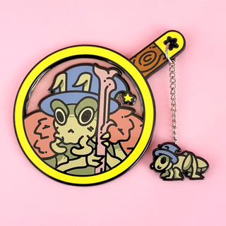 Brain Blips Collab - Magical Mini Bugs - Grasshopper Magnifying Glass Pin Set