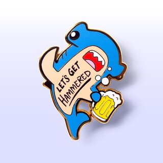 Enamel Pin Let's Get Hammered Hammerhead Shark (Blue Variant)