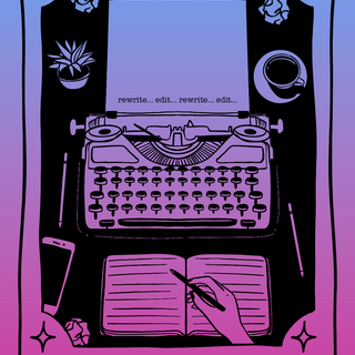 The Writer Tarot Sticker: Dark Mode: Pink & Blue (US, Canada, & Mexico Shipping Only)