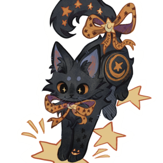 Midnight the Halloween cat and stars