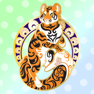Gold Mucha Tiger Enamel Pin