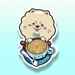 Vinyl Sticker Love Coffee Pomeranian