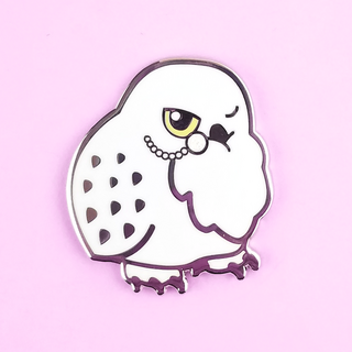 Tea Time Snowy Owl Pin