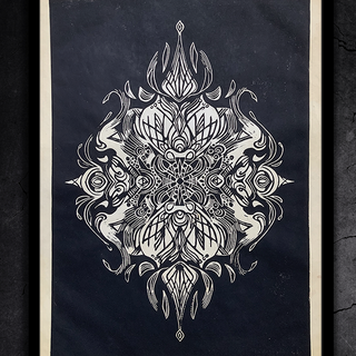Hand-made A3 linocut print of magick sigil