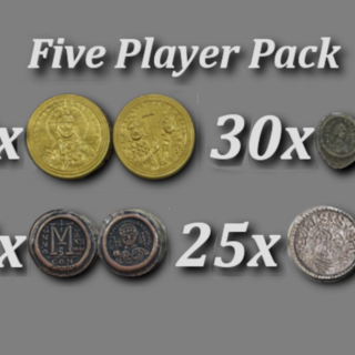 5 Player Coin Pack, original denominations (20gp, 25sp, 25cp, 30bp)