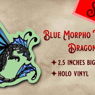 Blue Morpho Fae Dragon Holo Vinyl Sticker