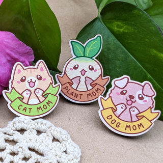 Cat Mom, Dog Mom & Plant Mom Wood Pin Set