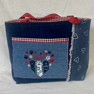 Denim and Red Checks tote bag