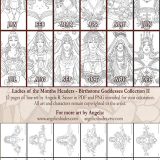 Coloring Pack - Ladies of the Months Headers - Birthstone Goddesses Collection II