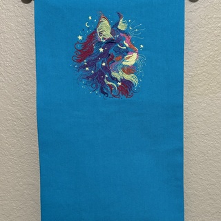 Teal Denim with Multi Color Maine Coon pin banner