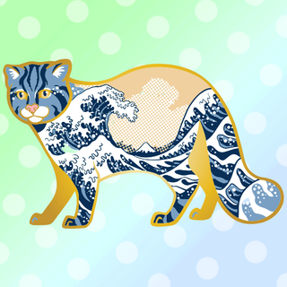 Gold Great Wave Tsushima Cat Enamel Pin