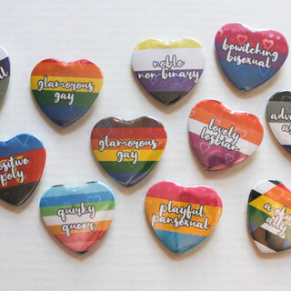 LGBT Pride - Holographic Heart Shaped Buttons