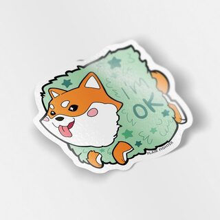 Vinyl Sticker Red Shiba Inu Stuck in Bush "I'm OK"