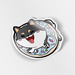 Vinyl Sticker Black & Tan Shiba Inu Donut