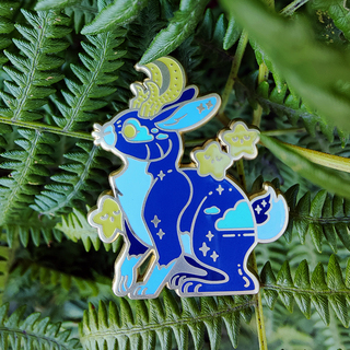 Cloudy Blue Moon Jackalope Enamel Pin by JasmineTwil