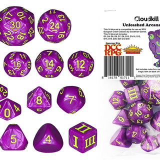 Cloudkill DCC 14 dice set plus DCC/5E magic item PDF for Choking Smokers