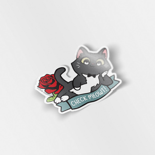 Vinyl Sticker Check Meowt (Tuxedo Cat)