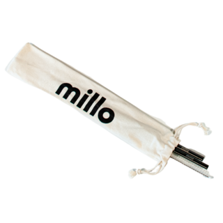 millo Stainless steel reusable straw set with cleaning tools in bag