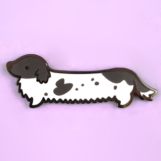 Weenie Dog Pin - Long Coat Piebald Black